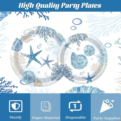 Rakuto Ocean Themed Party Decorations 96PCS Plates Napkins Forks Set | Beach - Image 3