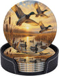 Mallard Duck Sunset Art Leather Coasters Set of 6 by NeuKim