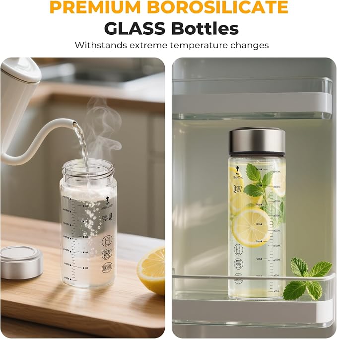 Sursip Wide Mouth Borosilicate Glass Juice Bottles 16oz 6 Pack - Image 2