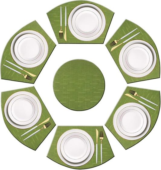 PIGCHCY Wedge Shaped Placemats Set of 6 with Centerpiece Round Mats Washable Kitchen Placemats Heat-Resistant Table Mats (Sage Green)