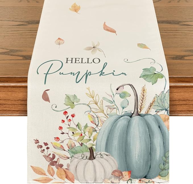 Artoid Mode 210 GSM Fall Table Runner 13x108 Inch Home Party Decor | Aqua Hello by ArtoidMode