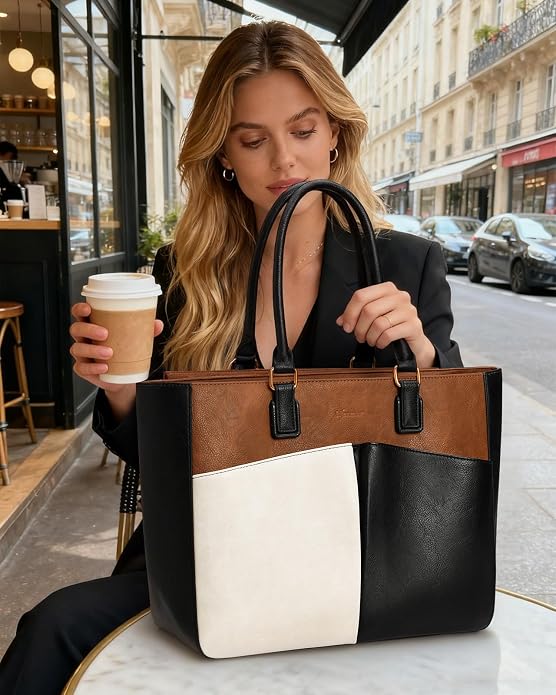 Laptop Tote Bag for Women, Leather Work Tote - Image 2