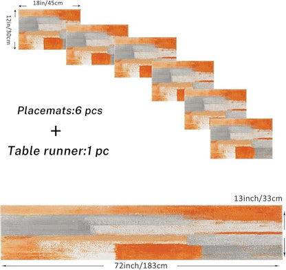 Table Runner and Placemats Set of 6, Abstract | Painting Orange Grey Art Dining - Image 2