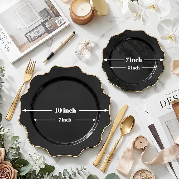 50PCS Black and Gold Plates - Image 2
