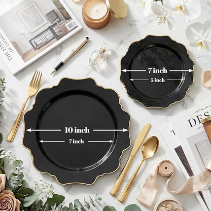 50PCS Black and Gold Plates - Image 2