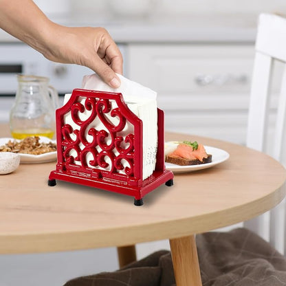 JOGREFUL Cast Iron Napkin Holder, Kitchen Organizer Dense Scrollwork Red | - Image 6