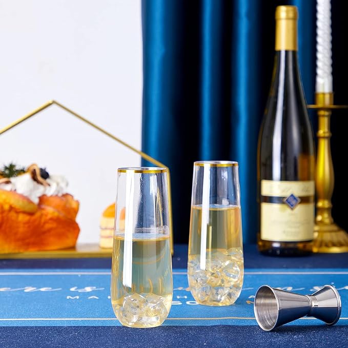 N9R 12PCS Plastic Champagne Flutes, 9 oz Disposable Stemless Mimosa Glasses | - Image 4