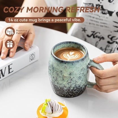 Sage & Moss Nebula Ceramic Coffee Mug - 14 oz Unique Reactive Glaze Coffee Cup - Image 5