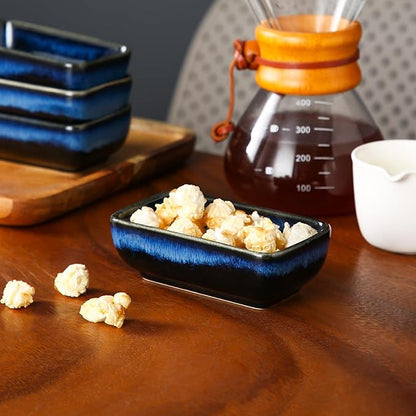 vancasso Stern 6 Oz Dipping Bowls, 4.5 Inches Ceramic Soy Sauce Dish, Rectangular Side Dishes, Small Appetizer Plates Set of 4