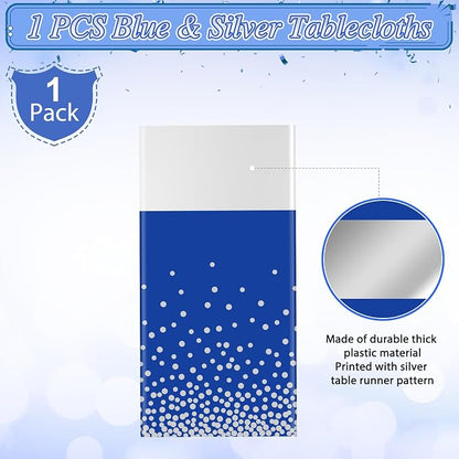 1Pcs Blue Silver Tablecloth Party Decorations, Plastic Royal Blue Table Cloth - Image 2