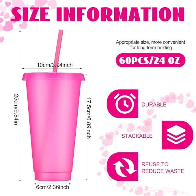 Honeydak 60 Pack Tumbler with Straw and Lid Bulk Glitter Plastic Cups Water - Image 3