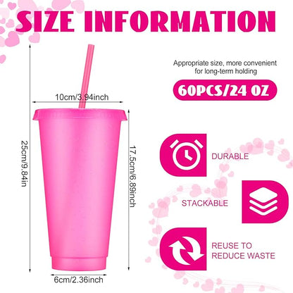 Honeydak 60 Pack Tumbler with Straw and Lid Bulk Glitter Plastic Cups Water - Image 3