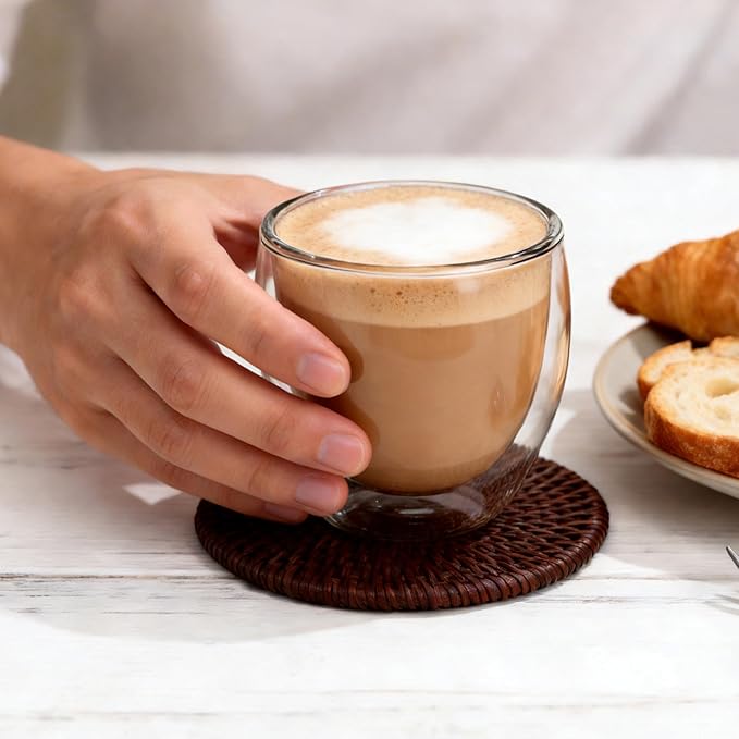 Double Walled Espresso Cups Set of 4, 5oz Clear Expresso Mugs, Small Insulated - Image 4