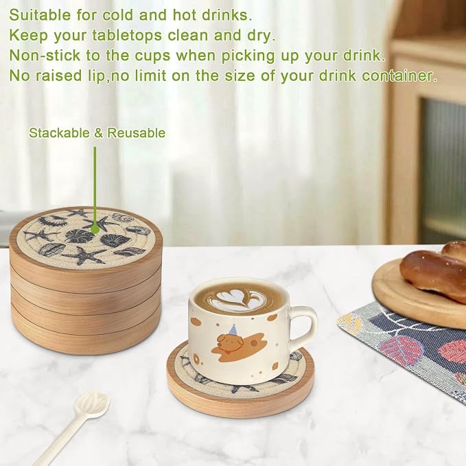 5 Pack Coasters for Drinks Absorbent, 4.3 inches Ocean Beach Woven Coasters for - Image 4