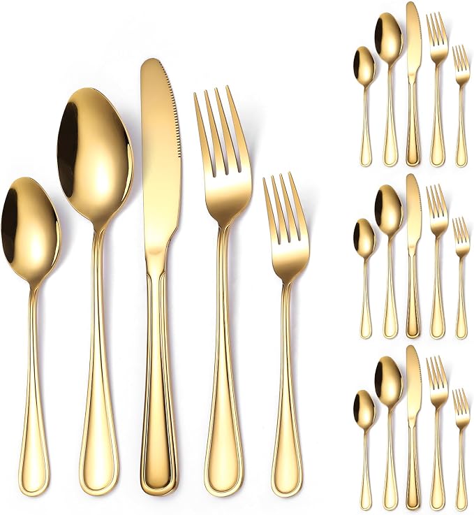 Gold Silverware Flatware Set for 4 Person Luxury Stainless Steel Cutlery 20 by A%C2%B7HOUSEWARE