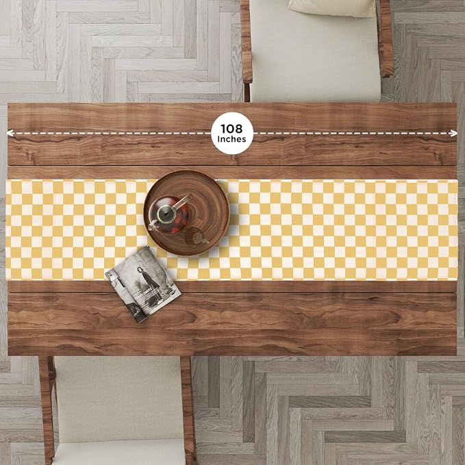 Folkulture Fall Table Runner 72 Inches Long | Cute Checkered | Table Runner - Image 2