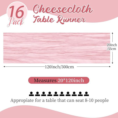 16 Pack Light Pink Cheesecloth Table Runners 20x120 Inch Gauze Table Runner - Image 2