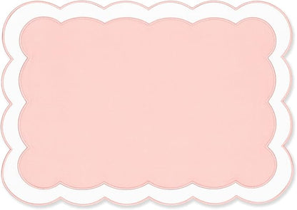 Hofdeco Premium Coastal Patio Indoor Outdoor Placemat Set of 4, 14"x19" Double-Layered, Waterproof Cloth Placemat for Kitchen or Dining Table. Blush Pink Embroidered Solid B