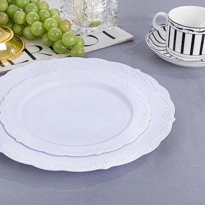 DaYammi 36PCS White Plastic Plates, Heavy Duty White Disposable Premium 7.5inch Dessert Cake Salad Appetizer Plates Hard Plastic Platos Disposable for Party Wedding