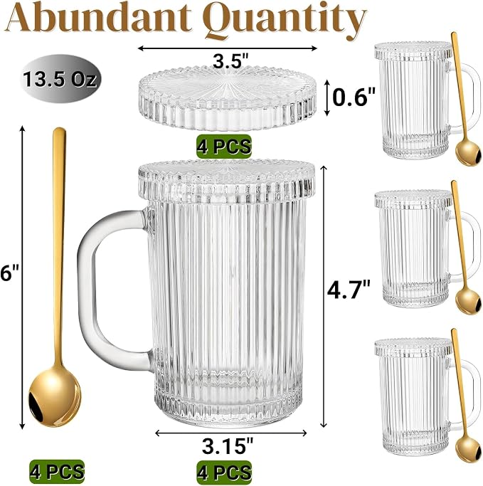 Noamus 4 Pack Glass Coffee Mugs - Image 2