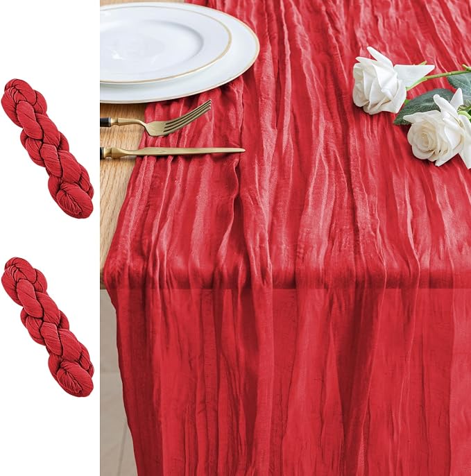 Cheesecloth Table Runner 10FT 2Pcs Red Boho Gauze Sheer Runners | Cheese Cloth by Xiomot