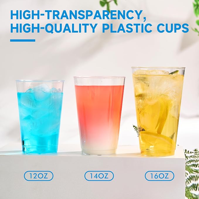 RACETOP 12 oz 200 Pack Disposable Plastic Cups, Disposable Clear Plastic Cups - Image 6
