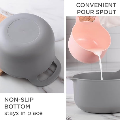 COOK WITH COLOR Nesting Plastic Mixing Bowl Set with Pour Spouts and Handles, Pink, 6 Piece Non-Slip