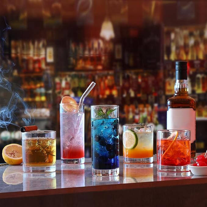 Glass Cups with Glass Straws, 12oz Highball & Rock Drinking Glasses, Everyday - Image 5