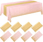 Breling 8 Pack Pink and Gold Disposable Plastic Tablecloths and Satin Table Runner Set, 54 x 108 Inch Tablecloth, 12 x 108 Inch Table Runners for Wedding Graduation Birthday Baby Shower