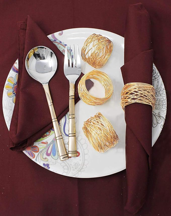 ITOS365 Handmade Round Mesh Gold Napkin Rings Holder - Image 2