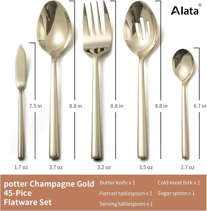 Alata Potter Champagne Gold 45-Piece Forged Silverware Set - Image 5