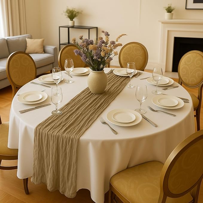 3 Pack Brown 10FT Cheesecloth Table Runner –120 Inch Rustic Gauze Table Runners - Image 5