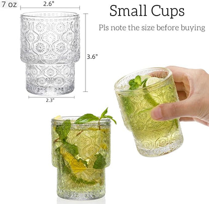 AVLA 8 Pack Vintage Drinking Glassware, 7 oz Romantic Water Juice Glass Tumbler - Image 2