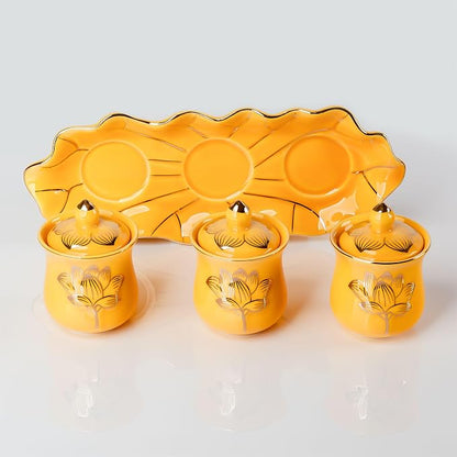 QINLANG Yellow Buddhist 3 Altar Cups Set, Buddha Water Cup Set of 3, Ceramic - Image 5