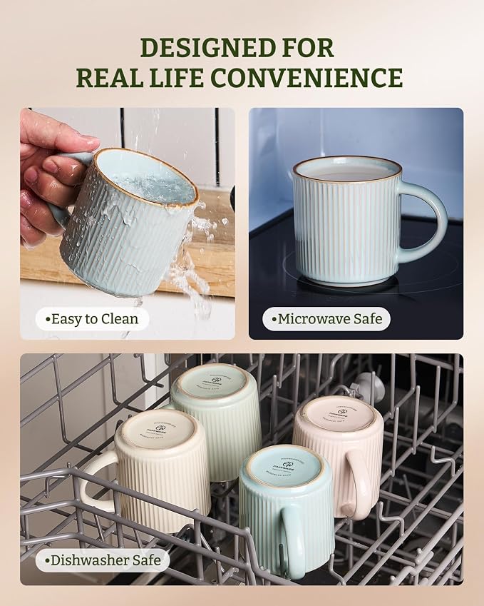 famiware Star Coffee Mug Set for 6, Handcrafted 12 oz Ceramic Stoneware Mugs - Image 8
