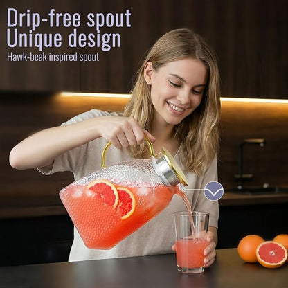 Glass Pitcher With Lid and Spout, 1.8 Liter 60 oz Glass Pitchers With Handle - Image 5