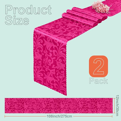 2 Pack Hot Pink Damask Satin Table Runner 12 x 108 Inch | Bright Smooth Damask - Image 3