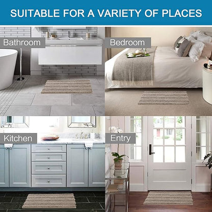 H.VERSAILTEX Bathroom Rugs Bath Rugs for Bathroom Non Slip Bath Mats Extra Thick Chenille Striped Rug 17" x 24" Absorbent Soft Shaggy Washable Dry Fast Bath Mats for Bath Room Floor - Taupe
