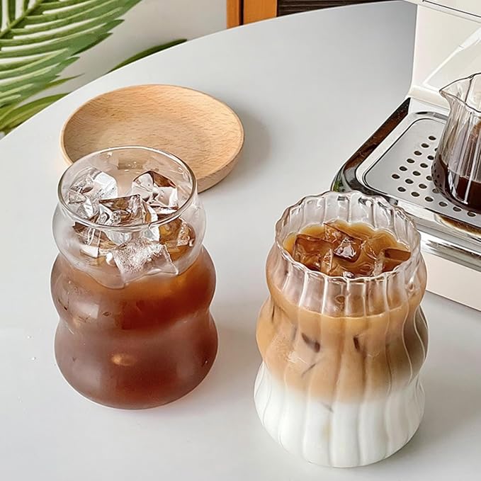 2 Pcs Ribbed Glass Cups, 18 Oz Vintage Drinking Glassware by Nirvany-MakeACoolLifeForU