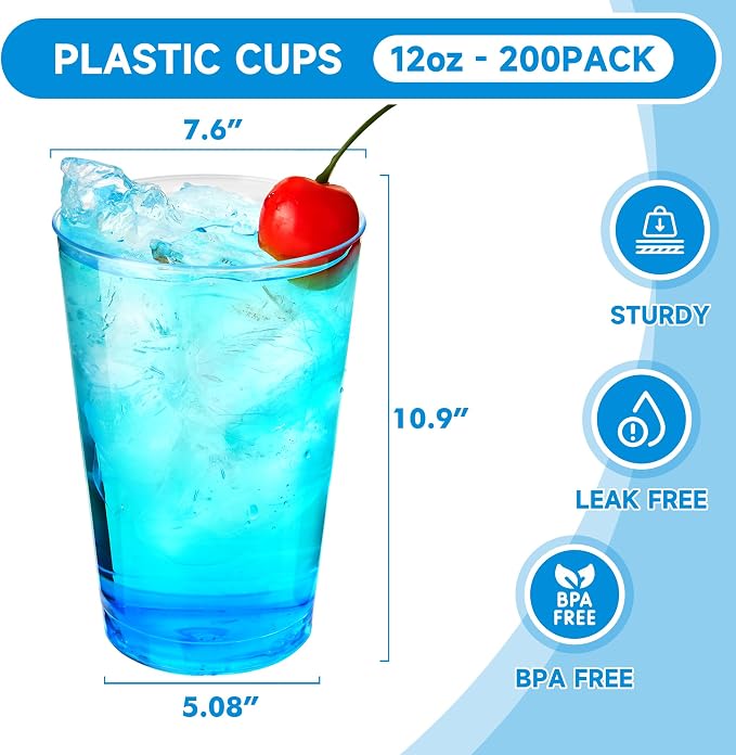 RACETOP 12 oz 200 Pack Disposable Plastic Cups, Disposable Clear Plastic Cups - Image 2