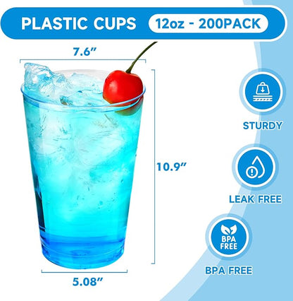 RACETOP 12 oz 200 Pack Disposable Plastic Cups, Disposable Clear Plastic Cups - Image 2