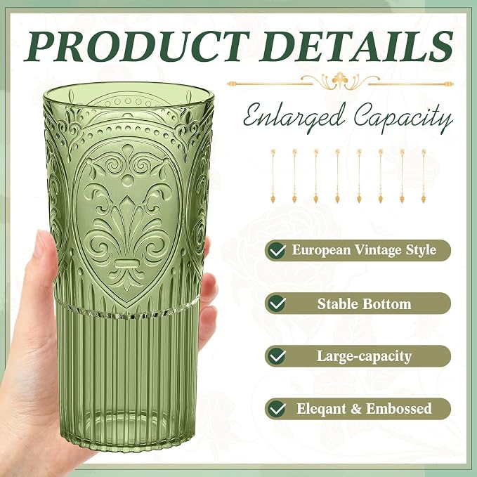 Wiwiqing 20oz Vintage Plastic Ribbed Tumblers Set of 12, Baby Shower, Birthday - Image 2