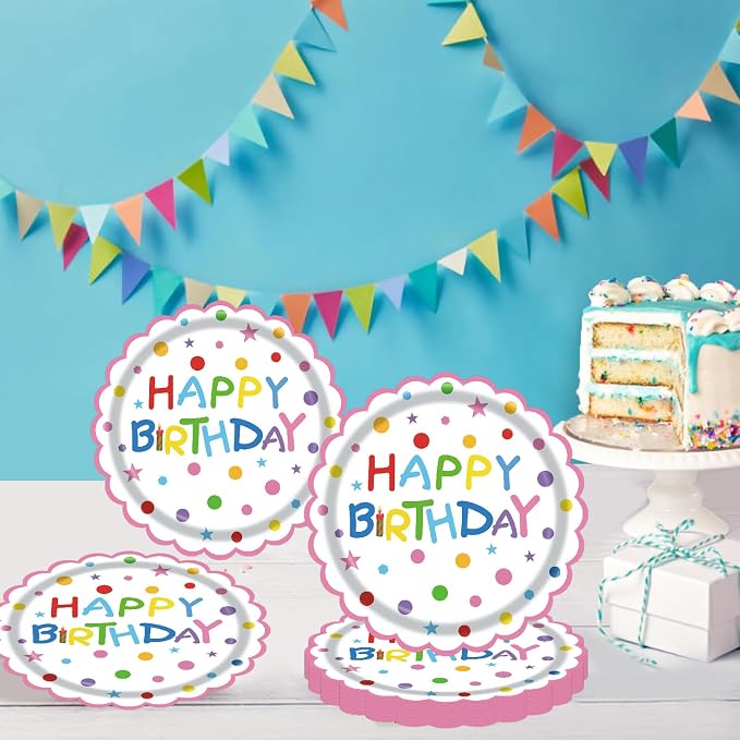 50Pcs Birthday Paper Plates 7inch Party Dessert Plates Supplies Colorful - Image 2