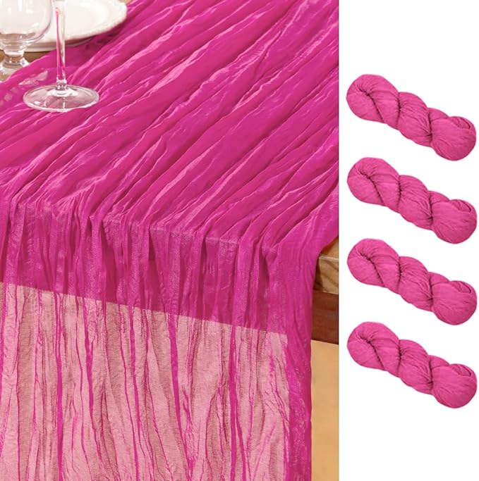 DeZerlor Hot Pink Cheesecloth Table Runners 4 Pack Summer Boho Runners | by DeZerlor