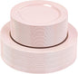 FLOWERCAT 100PCS Pink Plastic Plates - Heavy Duty Pink Party set Disposable serve for 50 guests -10 inch Dinner + 7 inch Dessert/Salad Plates for Easter,Birthday Party,Mother's Day