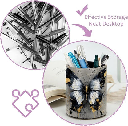 Leather Pen Holder for Desk, Watercolor Butterfly Pencil Cup Pen Organizer - Image 4