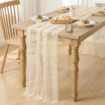 Artoid Mode Flower Pearl Peach Gauze Table Runner 10FT, Seasonal Sheer Dining - Image 8