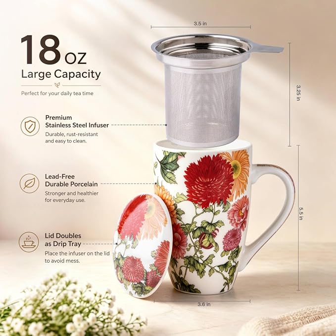 AmorArc Tea Cup With Infuser and Lid, 18oz Loose Leaf Tea Mug With Steeper | - Image 3