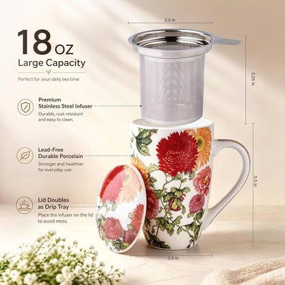 AmorArc Tea Cup With Infuser and Lid, 18oz Loose Leaf Tea Mug With Steeper | - Image 3