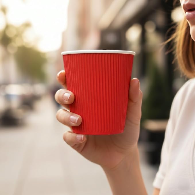 Restaurantware Ripple Wall Coffee Cups 500 Count 8 Ounce Insulated Red Paper - Image 5